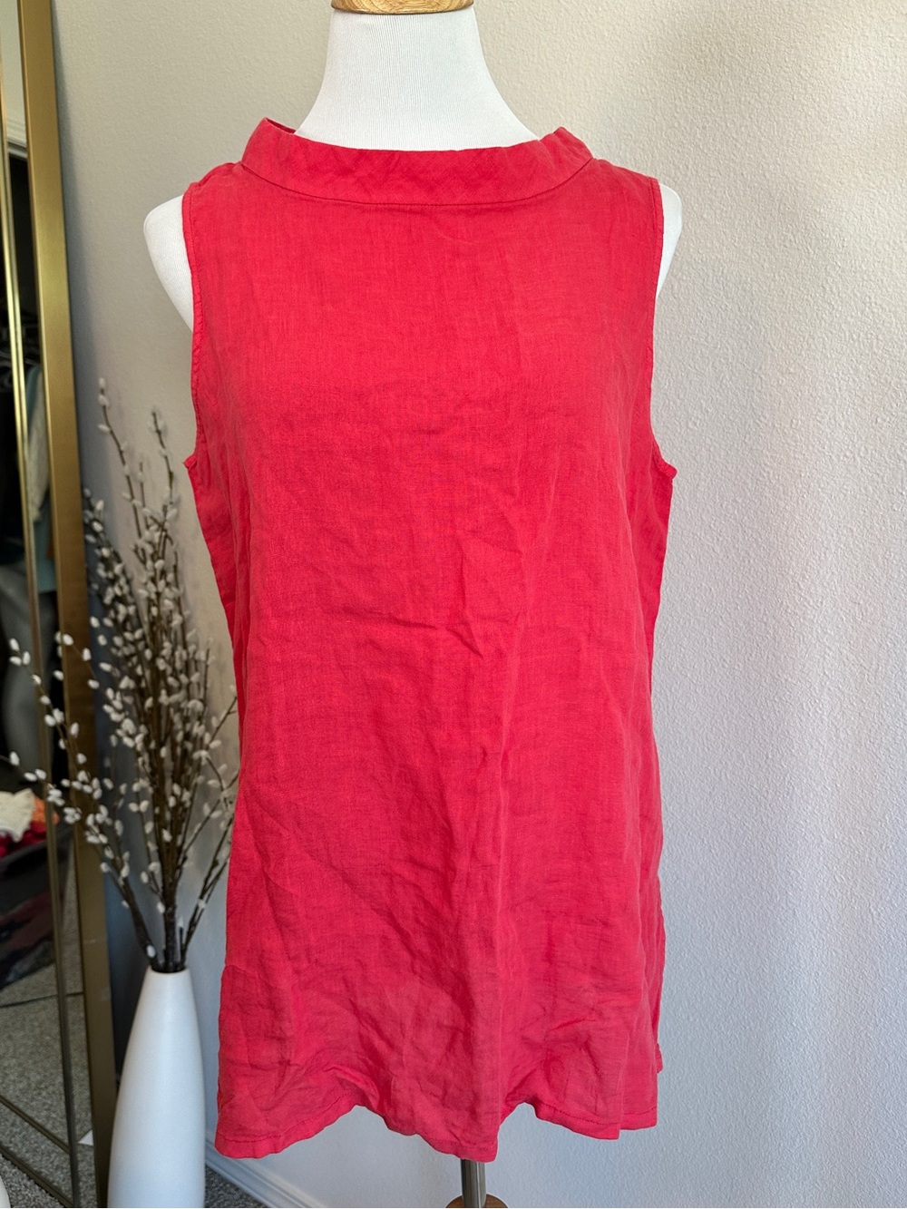 Eileen Fisher Linen Round neck Vibrant Coral Red Top